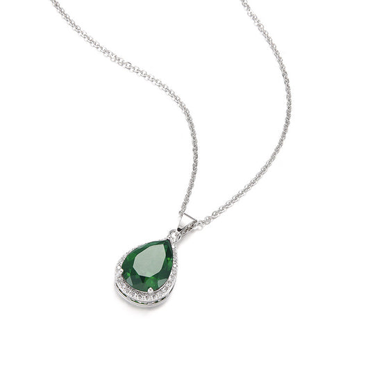 Green pear-shaped gemstone jewelry set with necklace, dangle earrings, ring, and bracelet, all with clear stone accents. - Image 4