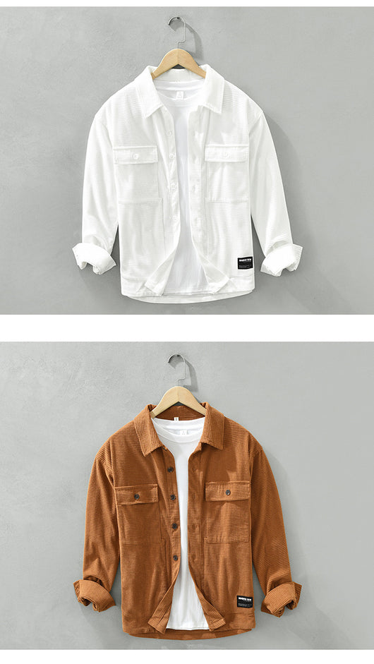 Camisa de Trabajo Estilo Japonés Textura Waffle Manga Larga - Image 9