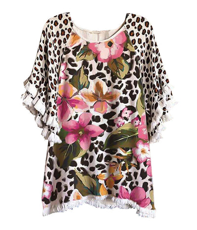 Blusa Suelta Cuello Redondo con Volantes de Encaje y Bloques de Color para Mujer - Image 13