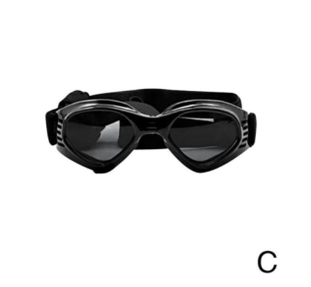 Black pet helmet with an adjustable chin strap and a pair of black pet goggles with an elastic strap. - Image 6