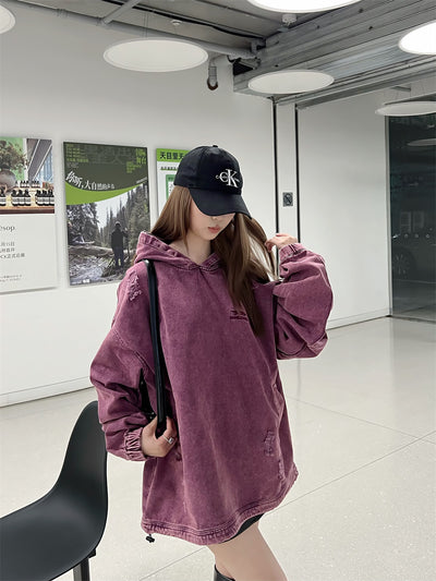 Sudadera Hoodie Denim Desgastada Estilo Punk con Capucha - Image 33