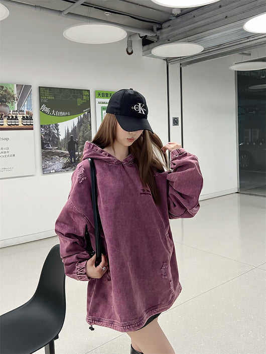 Sudadera Hoodie Denim Desgastada Estilo Punk con Capucha - Image 33