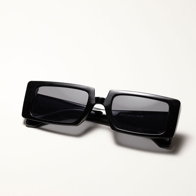 Cool black super retro sunglasses with rectangular frames and dark lenses, displayed on a white background. - Image 6