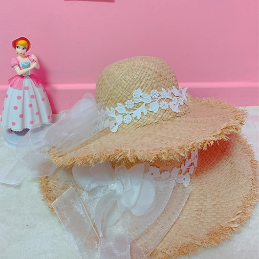Sombrero de Rafia Ancho con Encaje Bosque y Moño para Mujer Shade