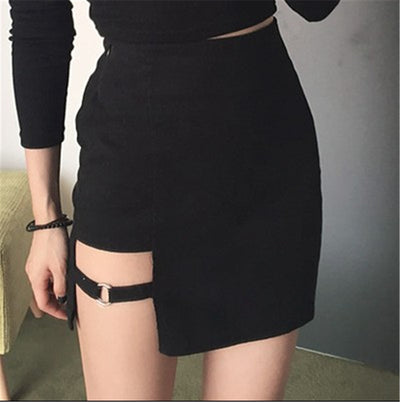 Falda Negra Coreana Bodycon Corta con Dobladillo Irregular - Image 4