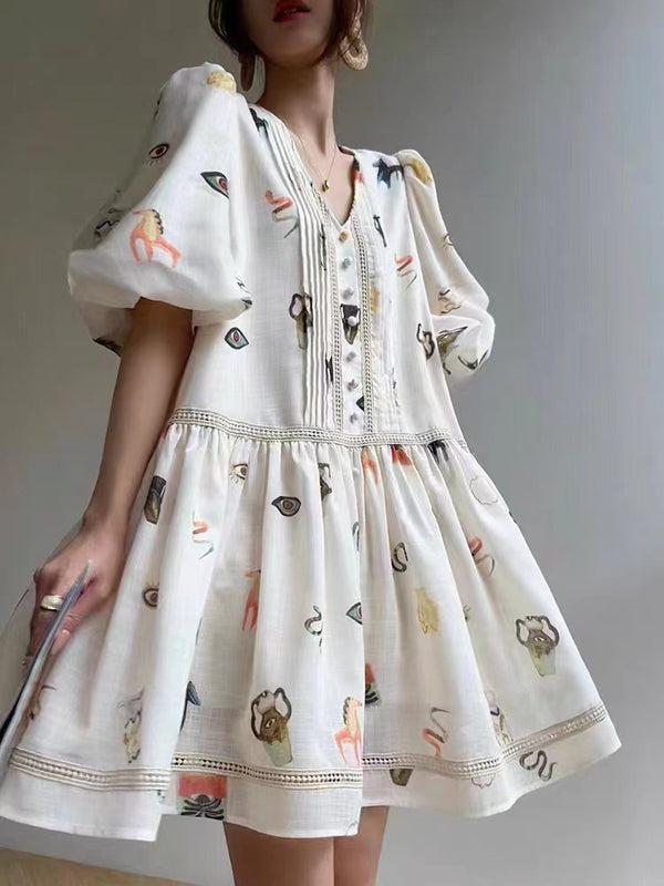 Vestido Retro Francés con Encaje y Mangas Abullonadas para Mujer - Image 4