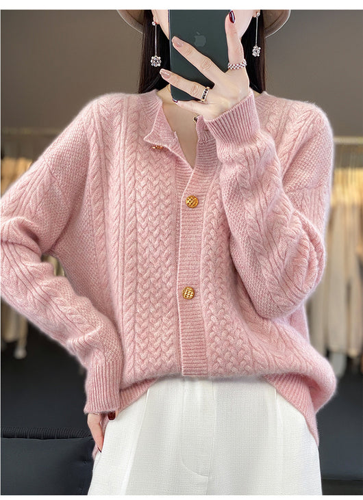 Chaqueta de Lana Retorcida con Flores para Mujer - Cuello Redondo - Image 15