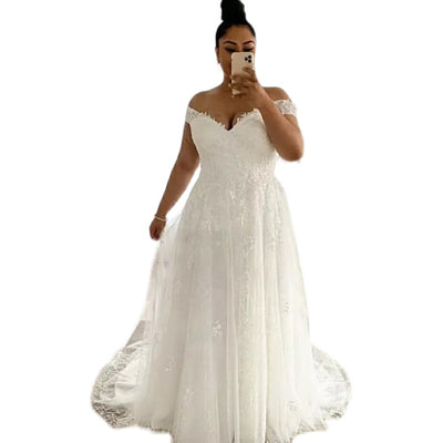Vestido de Novia Talla Grande Corte A Hombros Descubiertos - Image 5