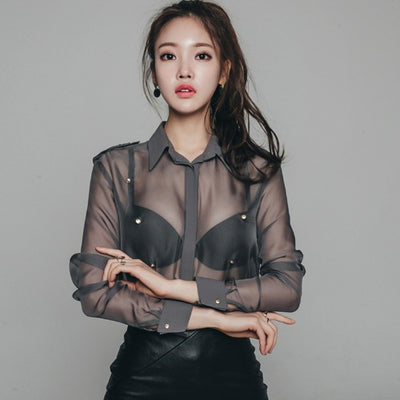 Blusa Transparente de Malla Ultrafina Sexy