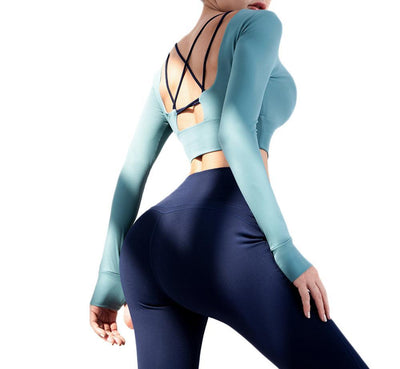 Conjunto de Ropa de Yoga Primavera Verano con Espalda Descubierta y Mangas Largas - Image 12