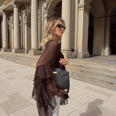 Blusa Semitransparente Suelta Marrón para Mujer - Image 13