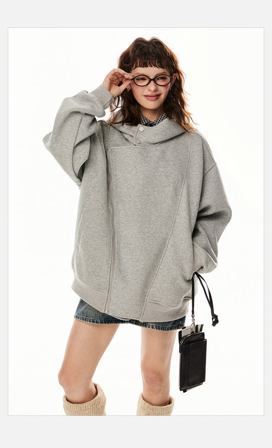 Sudadera Cardigan Irregular con Doble Cierre - Estilo Retro Casual para Mujer - Image 13