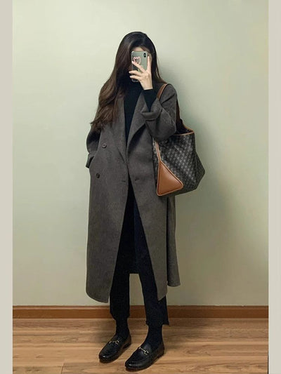 Abrigo de Lana Engrosado Estilo Coreano Largo hasta la Rodilla para Mujer - Image 10
