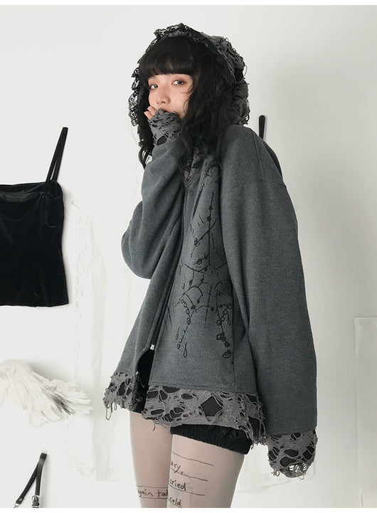Sudadera con Capucha Desgarrada Dark Subculture - Image 33