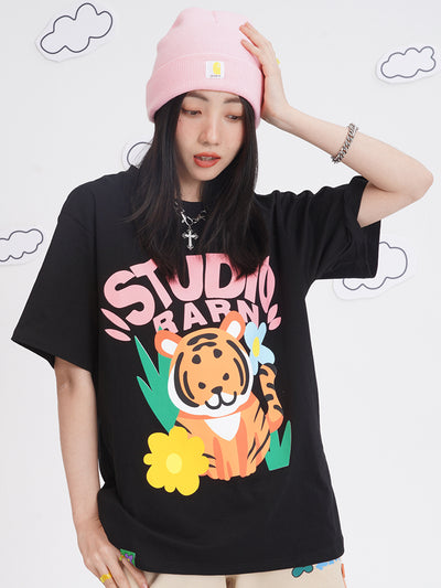 Camiseta Estampada Tigre Adorable con Cabeza Inclinada - Manga Corta - Image 8