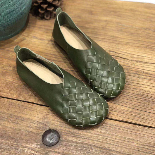 Zapatos Planos de Cuero Tejido con Punta Redonda - Estilo Retro Cómodo - Image 11