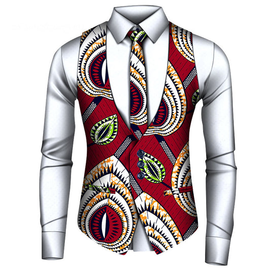 Conjunto de Tres Piezas Africano para Hombre: Camisa, Chaleco y Corbata - Image 13
