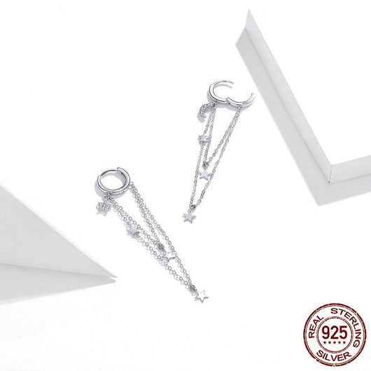 Aretes de Plata Esterlina 925 con Estrella, Luna y Borla - Image 3