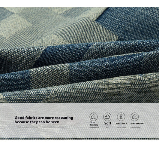 Chamarra Denim Mosaico Estilo Coreano para Hombre - Image 11