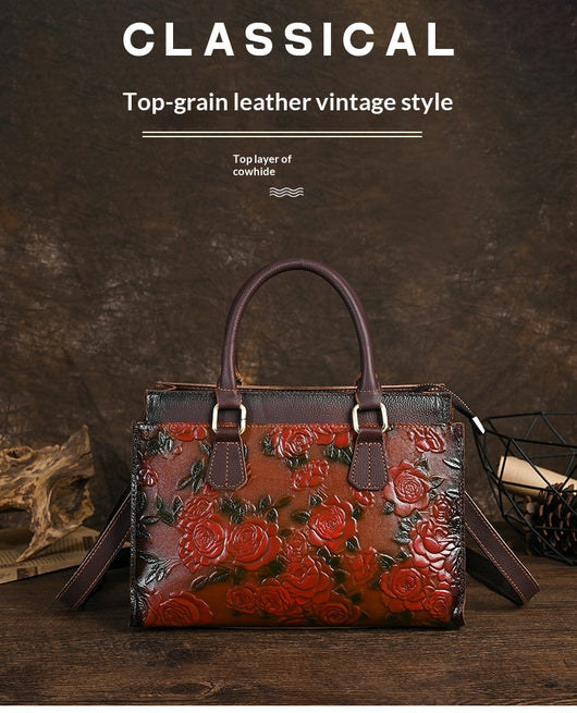 Bolso de Hombro para Mujer en Cuero Genuino con Patrón Grabado Versátil - Image 11