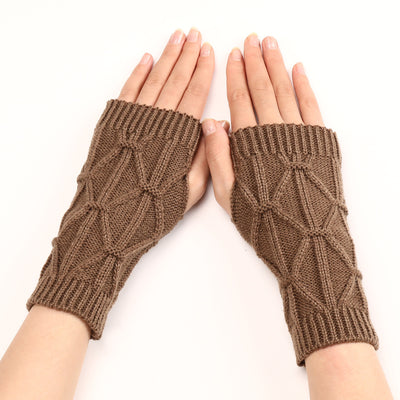Guantes de Lana Tejida sin Dedos con Diseño Rombo para Abrigar - Image 5