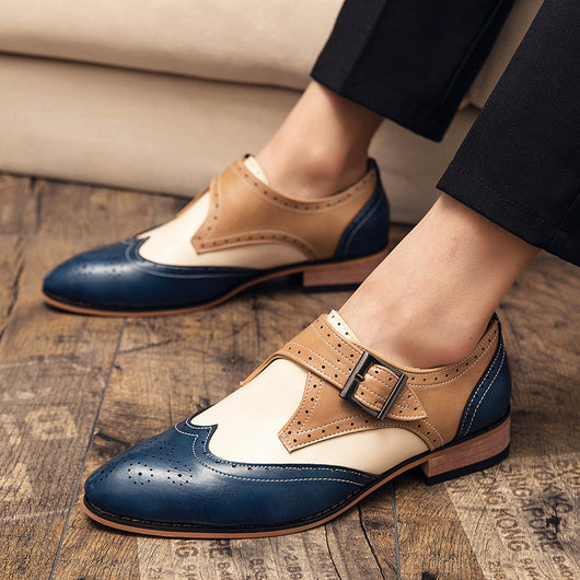 Zapatos de Cuero para Hombre con Bloques de Color - Tendencia Moderna