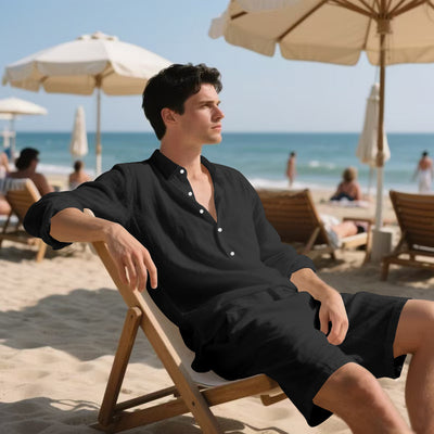 Conjunto de Playa: Camisa Manga Larga y Shorts Casuales - Image 7