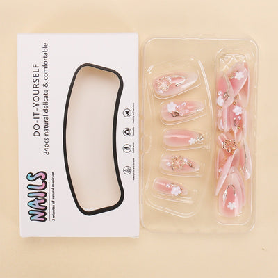Uñas Postizas con Degradado Floral y Acabado Dorado - Image 8