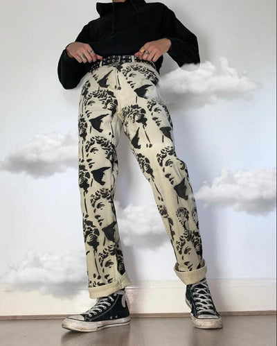 Pantalones Denim Tie Dye Blancos Lavados Corte Recto Holgado - Image 2