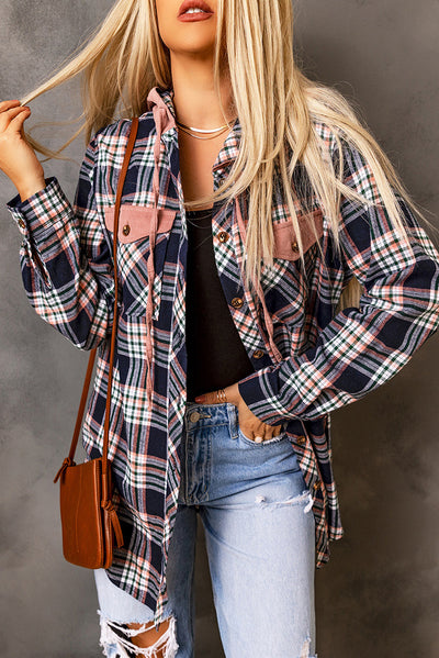 Chaqueta Cardigan de Cuadros para Mujer con Capucha y Contraste de Colores - Image 9
