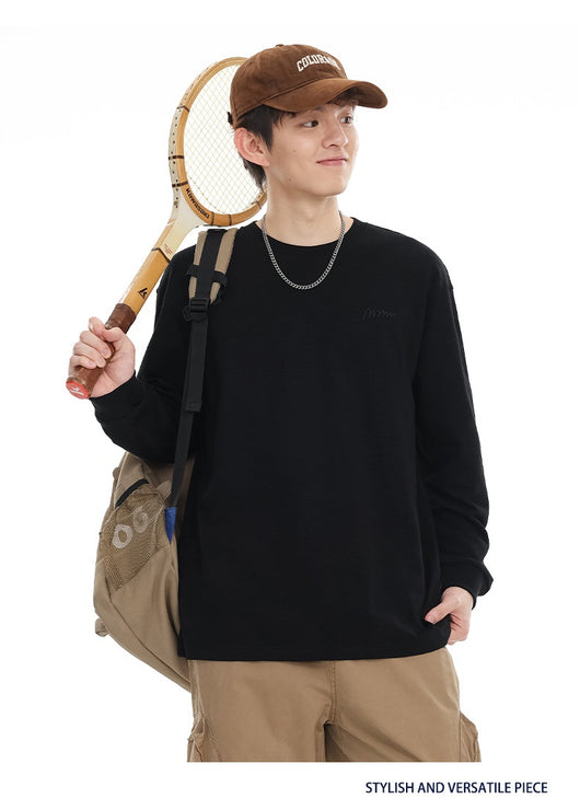 Camiseta de Algodón Pima con Bordado Minimalista - Manga Larga Cuello Redondo - Image 18