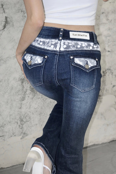 Jeans Acampanados Cintura Baja con Strass Efecto Oscuro - Image 3