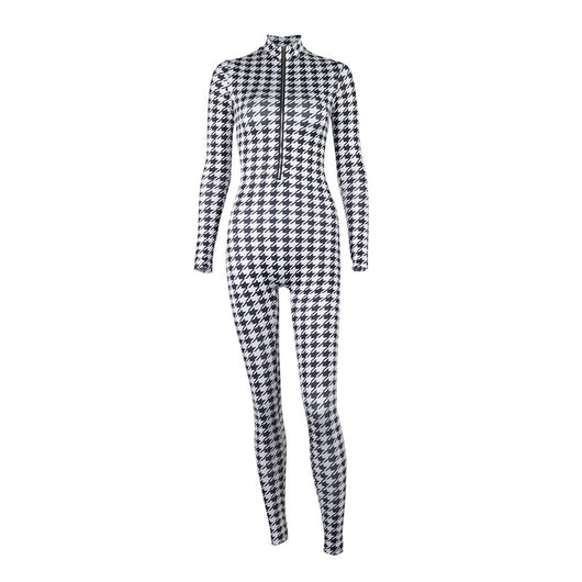 Jumpsuit Estampado Pata de Gallo con Levantacaderas y Cuello Alto - Image 6
