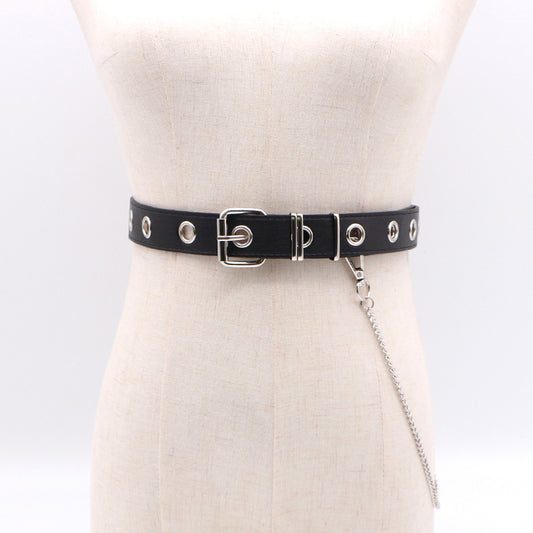 Cinturón Hueco Decorativo con Cadena de Anillos para Mujer