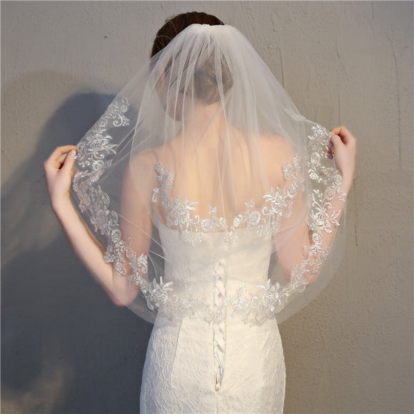 Silver Double Layer Lace Headdress - European American Short Hairstyle
