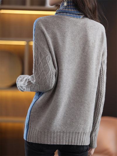 Suéter Cuello Alto Mujer Contraste de Colores Holgado - Image 14