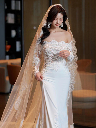 Vestido de Novia Vintage con Encaje Francés y Mangas Largas - Image 9