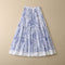 Falda Plisada Floral Azul en Algodón Ligero con Pájaros