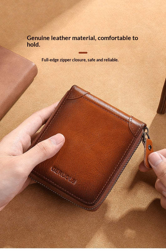 Cartera de Cuero Genuino para Hombre con Múltiples Compartimientos y Cierre de Cremallera - Image 16