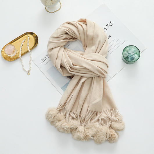 Capa Elegante para Mujer con Pompones - Mezcla de Cachemira y Lana - Image 6