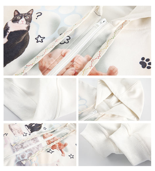 Sudadera con Capucha Retro Gato Adorable Estilo Americano - Image 3