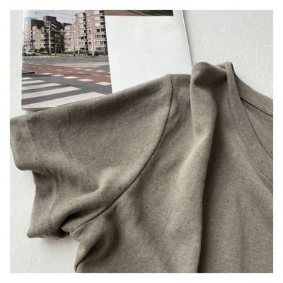 Playera Holgada de Algodón y Lino Manga Corta Cuello Redondo - Image 32