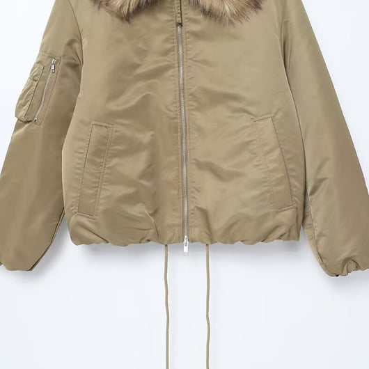 Abrigo de Algodón para Mujer con Cuello de Piel Desmontable - Image 11