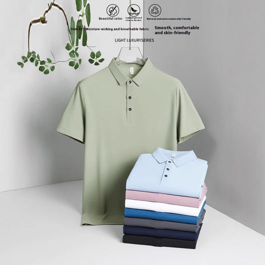 Polo Manga Corta Seda Helada Cuello Solapa - Conjunto de Color Liso