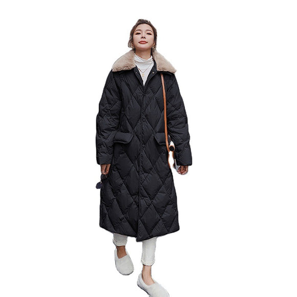 Chaqueta Larga Oversize de Algodón Negro Hasta la Rodilla