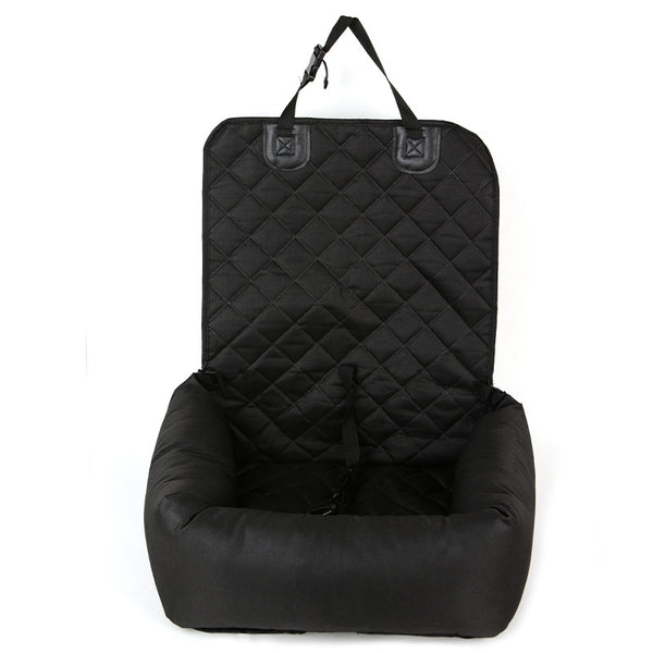 Brown and white patterned pet car seat with black trim and handles, designed for comfortable and secure pet travel. - Image 4