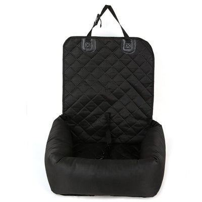 Brown and white patterned pet car seat with black trim and handles, designed for comfortable and secure pet travel. - Image 4