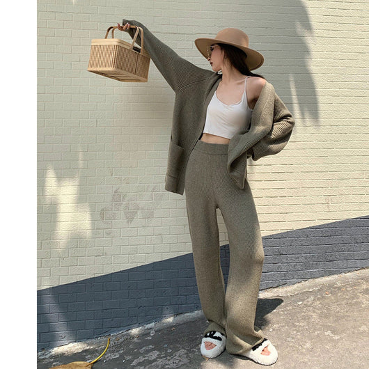 Conjunto Elegante: Suéter Tejido Holgado + Pantalón Recto Cintura Alta - Image 4