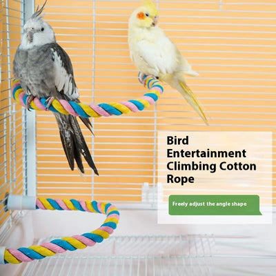 Colorful twisted cotton rope bird perch with plastic end caps, 41.5cm long, for climbing and nibbling. - Image 9