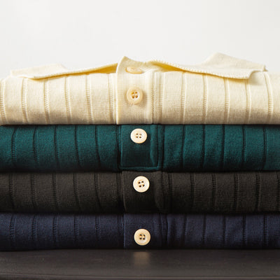 Polo de Seda Mulberry Italiano Premium Hombre - Cuello Solapa Retro Americano Rayas Tejidas - Image 3
